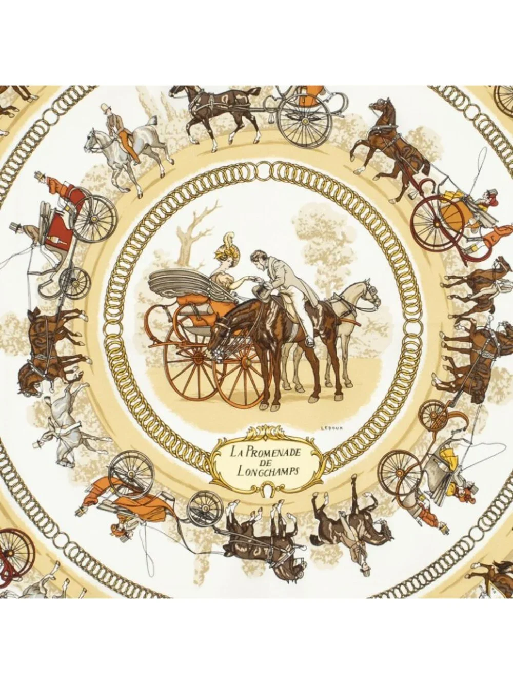 ★SOLD★ Hermes Scarf Dark Brown Beige 100% Gold Twill Silk - Picture 3 of 5